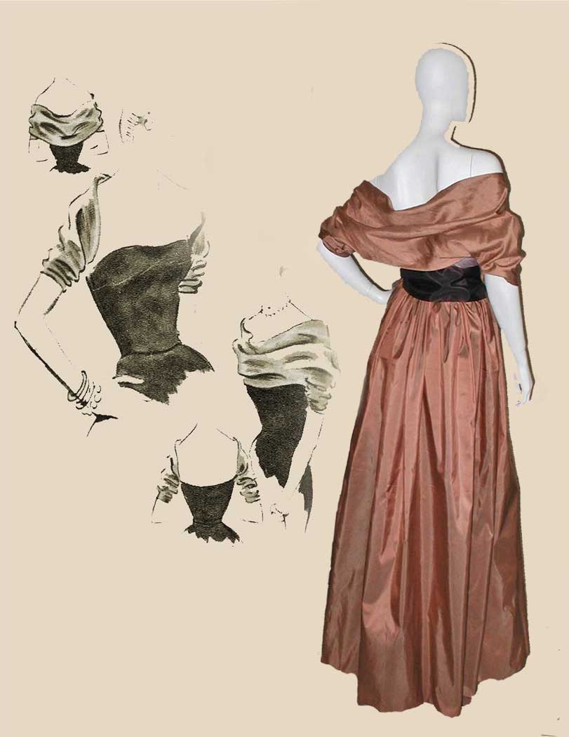 50s Style Silk Dupioni Reversible Shawl or Shrug Worn in Front or Back OOAK