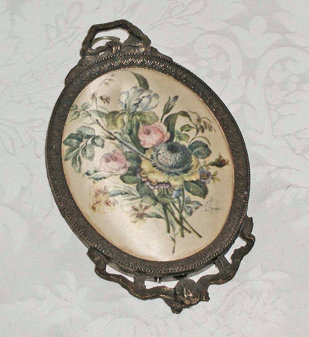 Italian Silk Picture in Antiqued Metal French Styled Frame