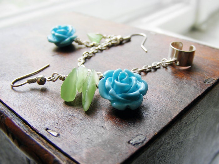 Ear cuff earring, chain, rose, fairy earrings and ear cuffs chain wrap