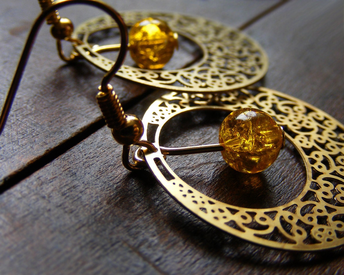 Gold hoop earrings charm, brass earrings hoop, light yellow earrings