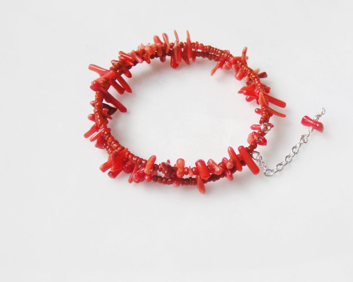 Red coral bracelet, branch coral jewelry
