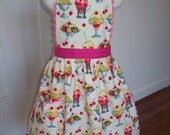Apron for Girls , Chocolate Cherry Sundae Surprize, Toddler Apron & Kids sizes 1-2, 2T-3T, 3-4, 4-6 years