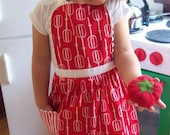 Kids Apron, Red Mixer, Tomato red, Adjustable Kids Apron & Toddler Apron, Sizes 18-24 Months, 1-2, 2T-3T, 3T-4, 4-5 years