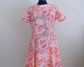 Vintage 1960s Pink and Orange Sleeved A-Line Dress / Pink Floral