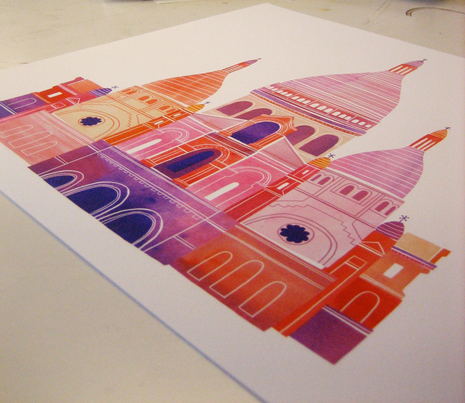 Sacre Coeur Illustration, 12" x 12", Digital Print