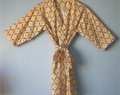 Womens Robe. Dressing Gown. Cover Up. Bohemian Yellow.  Mid Calf Length.