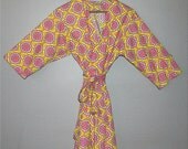 Womens Robe. Dressing Gown. Cover Up. Fancy Buttons.  Mid Calf Length.