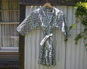 Womens Robe. Dressing Gown. Cover Up. Mint Rose Garden.  Mid Calf Length.