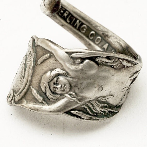 Sterling Silver Spoon Ring Mermaid of the Sea, Handcrafted in your ... Sterling Silver Spoon Ring Mermaid of the Sea, Handcrafted in your ...
