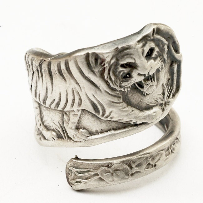 Sterling Silver Spoon Ring VintageTiger Pattern, Handmade in Your Size ... Sterling Silver Spoon Ring VintageTiger Pattern, Handmade in Your Size ...
