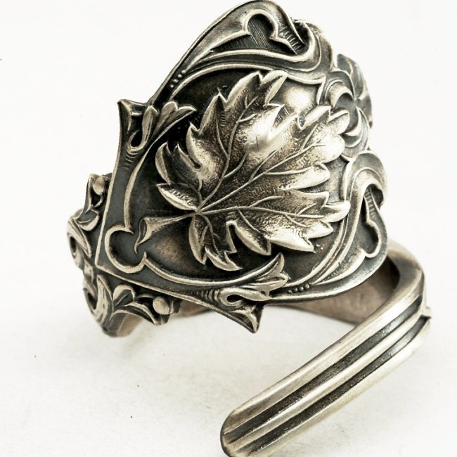 Spoon Ring Canada Maple Leaf Sterling Silver Ring, Handmade in your ...