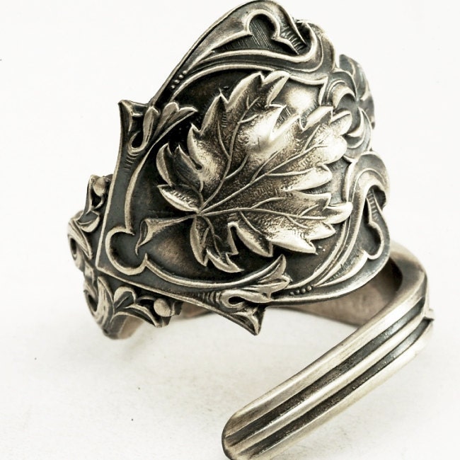 Spoon Ring Canada Maple Leaf Sterling Silver Ring, Handmade in your ... Spoon Ring Canada Maple Leaf Sterling Silver Ring, Handmade in your ...