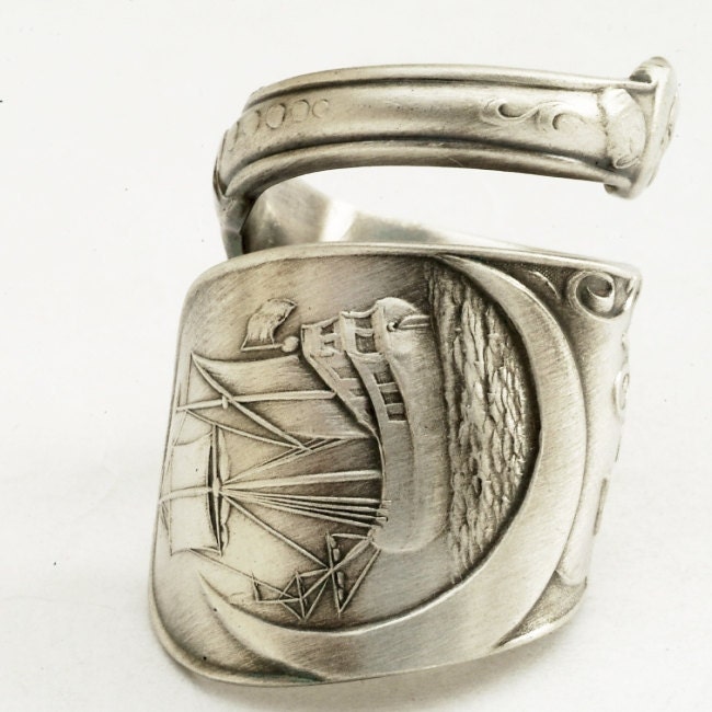 Spoon Ring Troy Classic Sailing Ship Sterling Silver, Handcrafted in YOUR Size (1841)