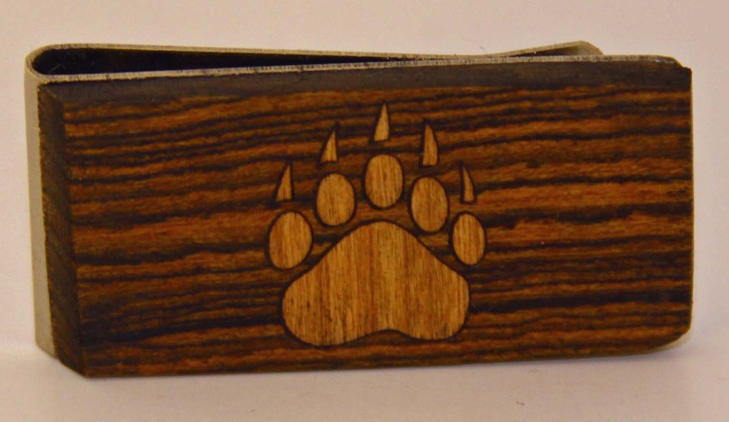 Exotic wood Money clip with Cherry wood Bear Paw inlay.