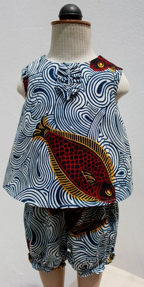 Ankara fish print baby top and bloomers