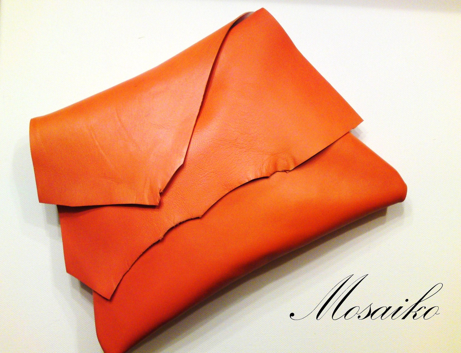 Halloween wedding-Tangerine orange leather clutch - 8.5" x 10.5"