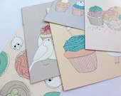 Cupcake and Bird Postcards Set of Five