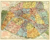 Vintage Map of Paris PRINT 8 x 10 City Map Decor - Plan de Paris, France - No.P223