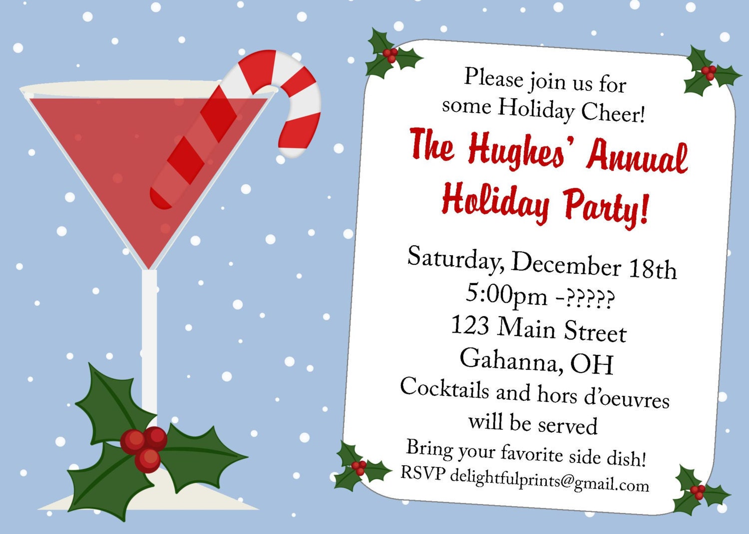Holiday Party cocktails ANY color ...custom you print card by delightfulprints Il_170x135