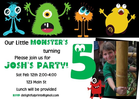 Monster Party birthday Invitation many colors...DIY you print custom photo card by delightfulprints Il_570xn