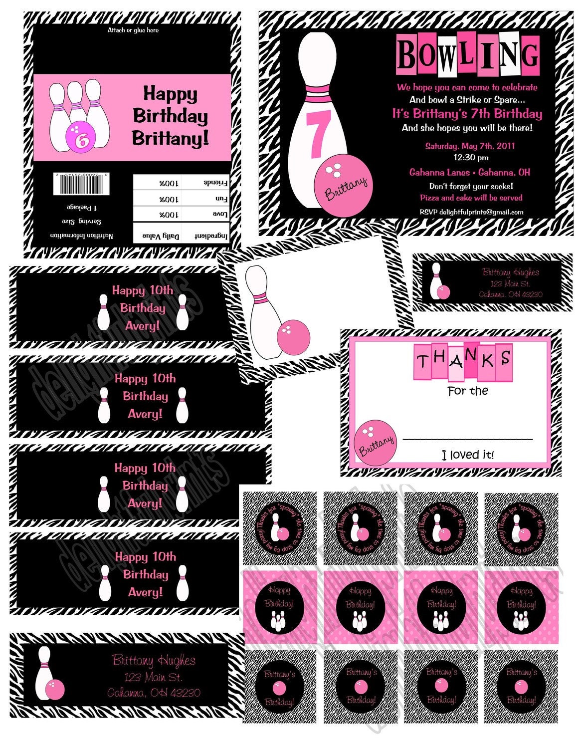 Bowling birthday party complete party package printable with personalization by delightfulprints Il_570xn