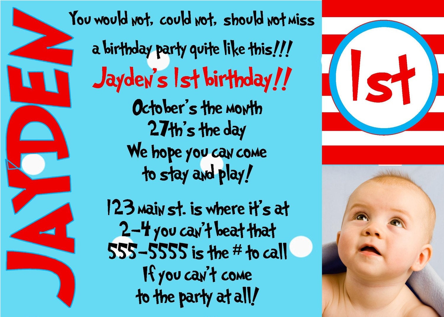 Seuss ish birthday or baby shower invitation...DIY you print custom photo card by delightfulprints Il_570xn