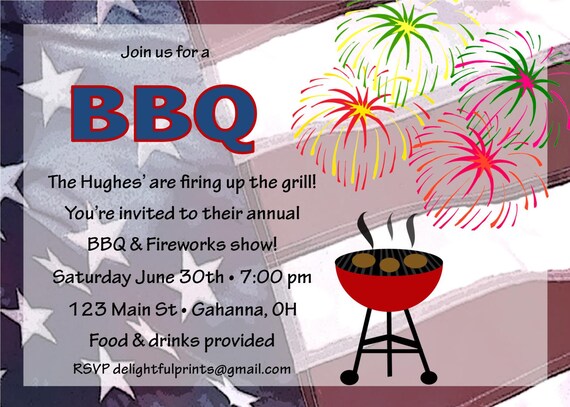 BBQ picnic fireworks reunion invitation...DIY you print custom photo card by delightfulprints Il_570xn