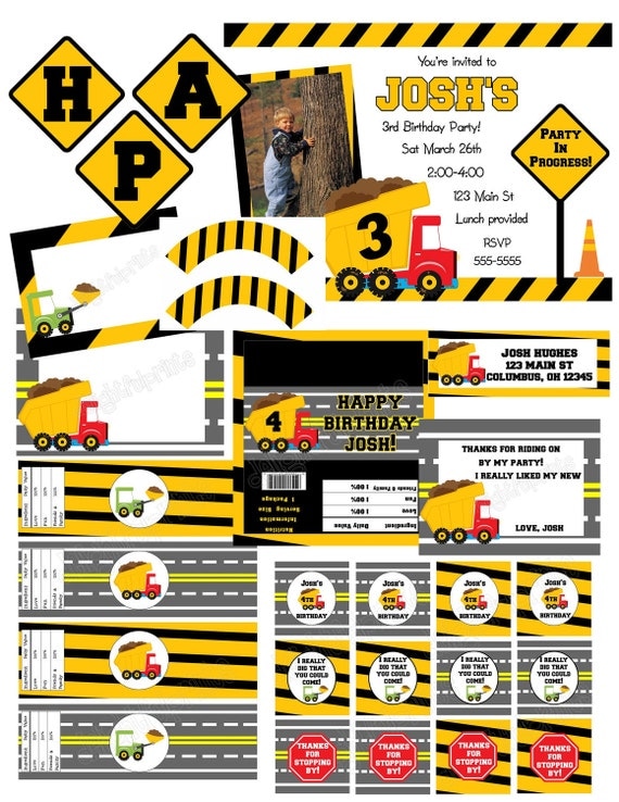 Construction birthday party complete party package printable with personalization NO invite by delightfulprints Il_570xn