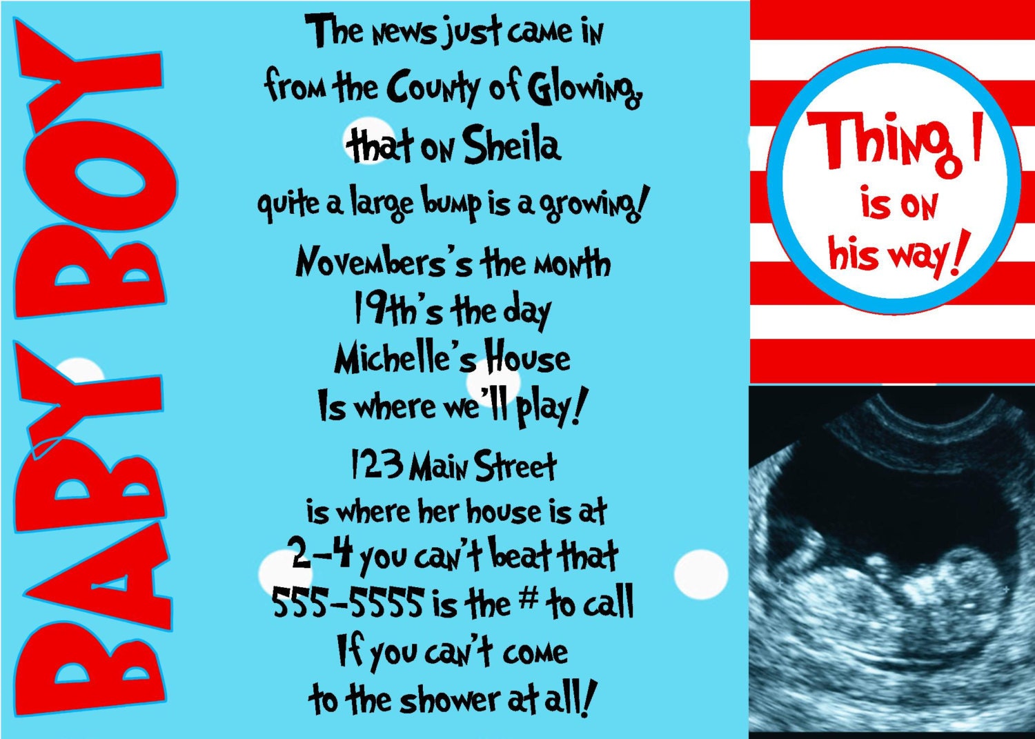 Dr Seuss inspired Thing One baby shower invitation...DIY you print custom photo card by delightfulprints Il_570xn