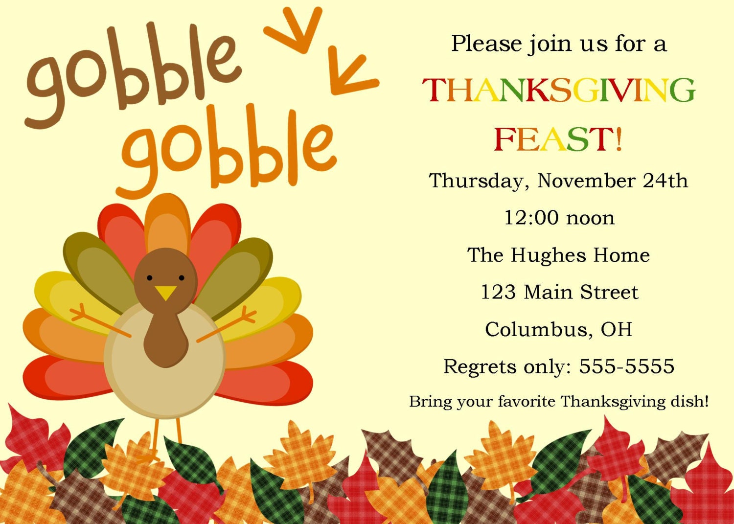 Thanksgiving dinner turkey invitation...DIY you print custom photo card by delightfulprints Il_570xn