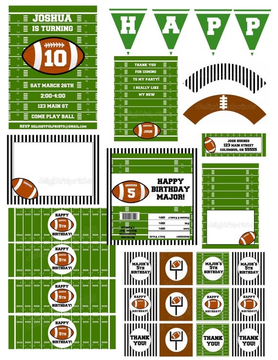 Football party sports superbowl complete party package printable with personalization by delightfulprints Il_570xn