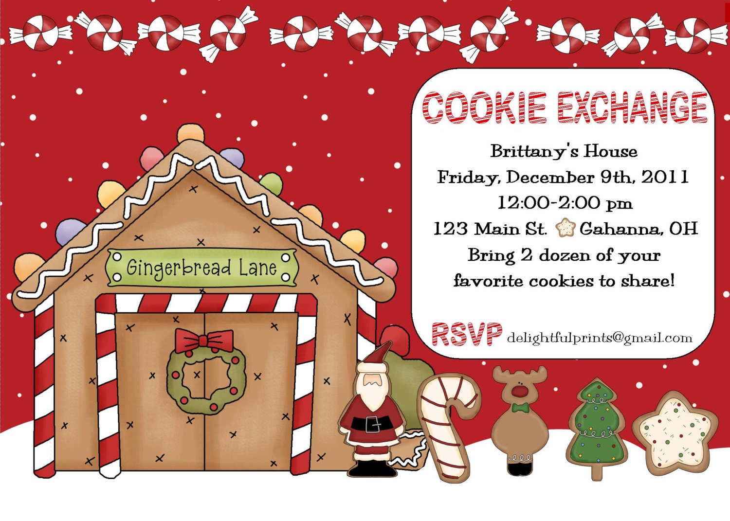 Cookie exchange or decorating party gingerbread house ...any color... custom you print card by delightfulprints Il_570xn