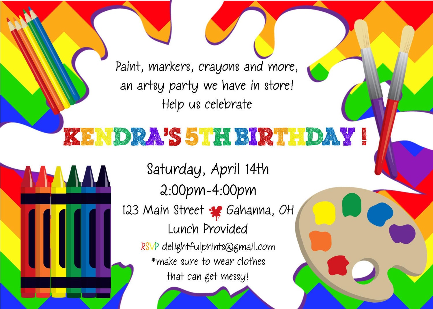 Art painting rainbow birthday invitation ...DIY you print custom card by delightfulprints Il_570xn