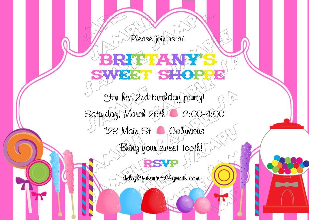 Sweet shoppe gumdrops lollipops candy birthday invitation many colors ...DIY you print custom photo card by delightfulprints Il_570xn