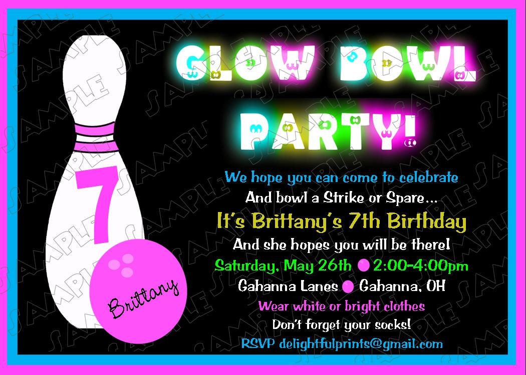 Glow in the dark bowling birthday invitation ...DIY you print custom photo card by delightfulprints Il_570xn