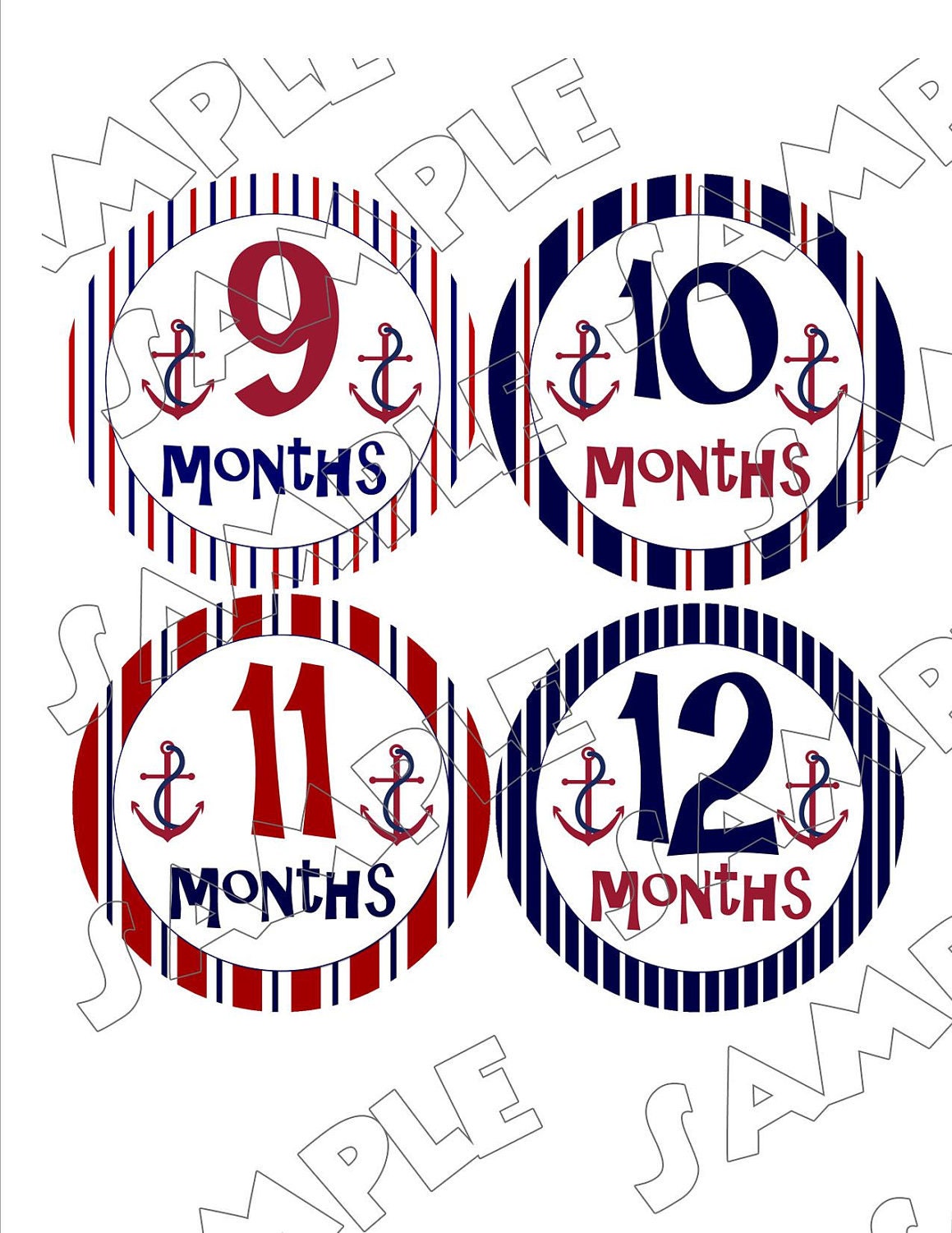 Sailboat Nautical Monthly Onesie Stickers ..... printed... peel, stick, click with FREE just born sticker