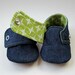 Baby Booties in Dark Denim and Green Cotton - Sizes 1-4