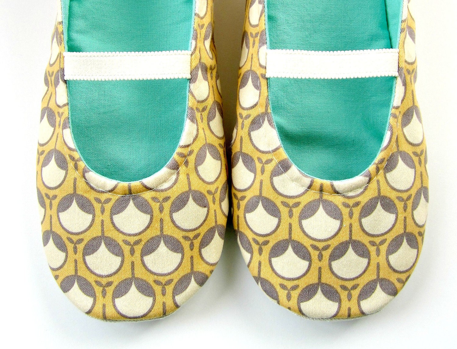 Womens Slippers - Mary Jane Slippers in Butter Yellow, Grey, Cream, and Pale Aqua