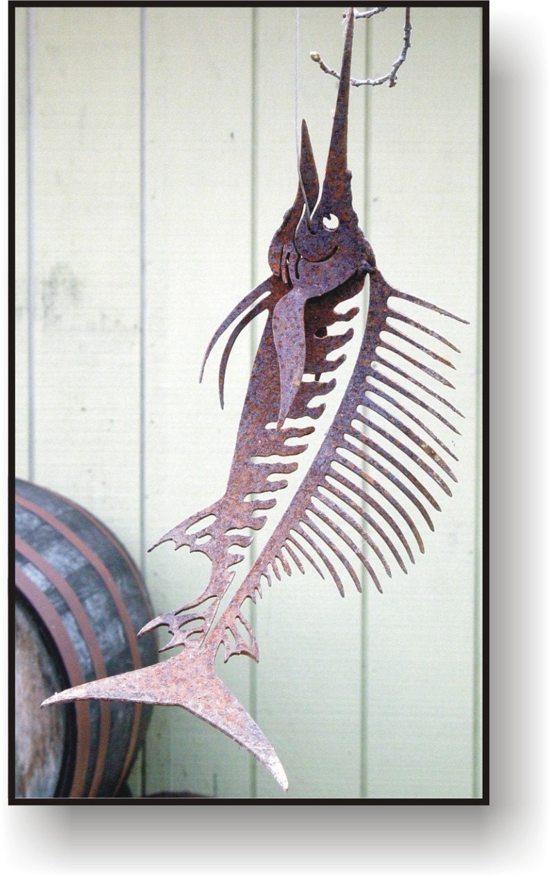 Fish on Hook, Funky Old Fish Sculpture - Made of Steel