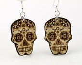 Sugar Skull - Day Of The Dead - Wood Earrings