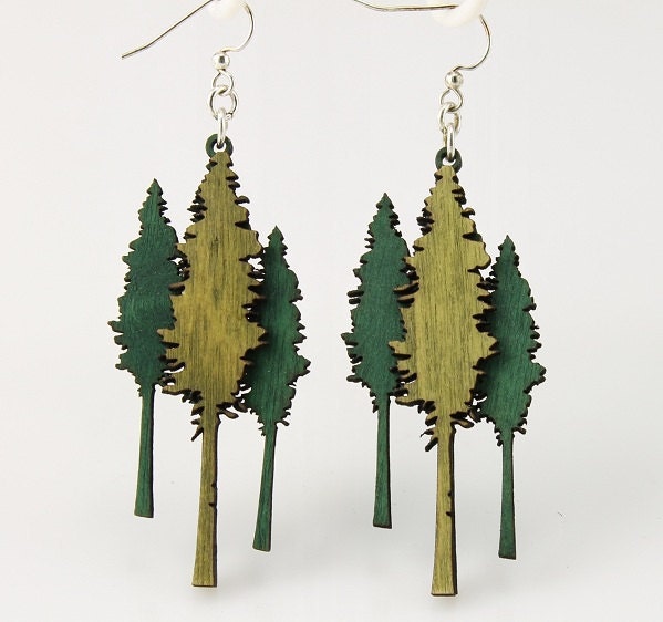 Huge Redwood Trees small enough to hang on your ears - Laser Cut Wood Earrings
