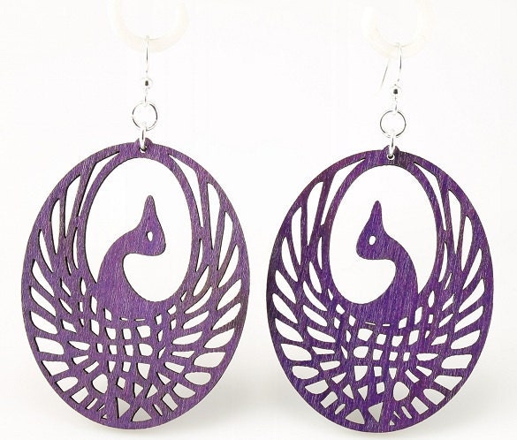 Phoenix Bird Earrings - Wood