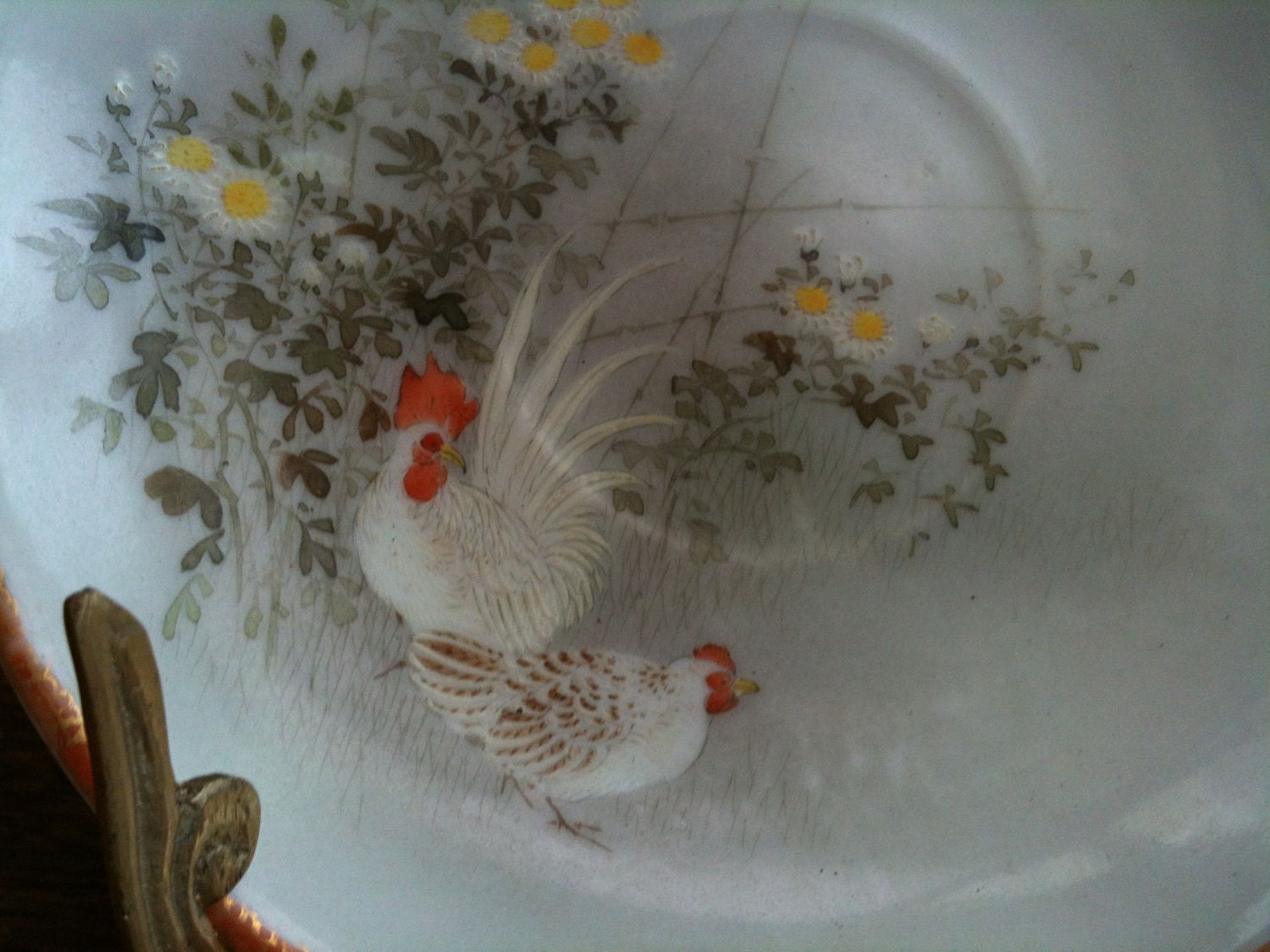 Vintage English Asian Style Saucer, with Chicken Cock & Monogram
