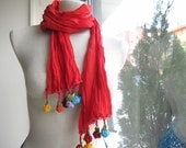 RED scarf-women's scarves -cotton scarf -crochet flower Turkish OYA scarf -yemeni- bohemian gypsy pixie Headband