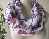 Infinity scarf cotton gauze fabric White floral circle tube long - womens scarves for woman mom mothers day gifts