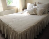 Oatmeal linen Queen Dust ruffle Bed skirt, bed spread Turkish Odemis fabric - Custom bedskirt