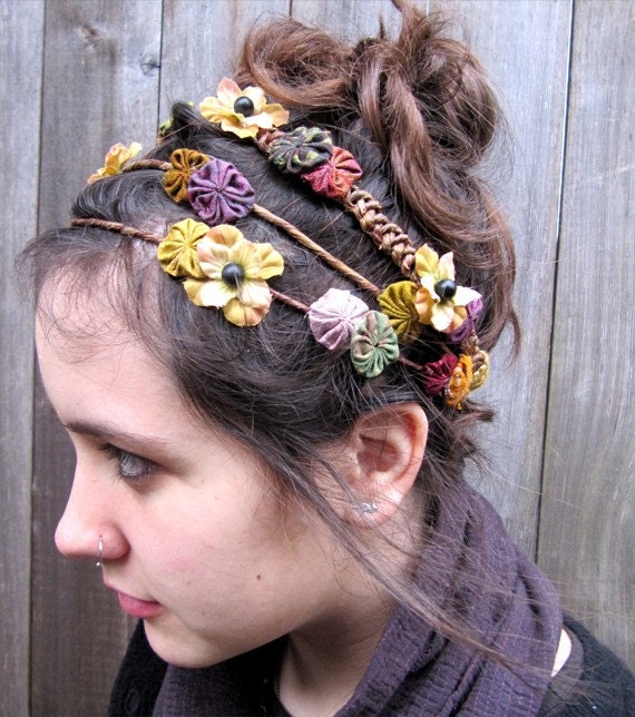 Floral Headband - Bohemian Folk, Flowers & Circles Head Wreath, Crown