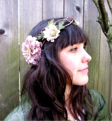 Floral Head Wreath - Mauve Pink Braided Woodland Flower Crown, Easter Flower Headband, Fashion