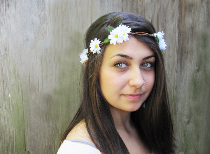 Daisy Headband, Daisy Headwrap, EDC, Daisy Flower Crown, Hippie Headband, Daisy Chain, Womans Hair Accessories, Daisies, Daisy Crown