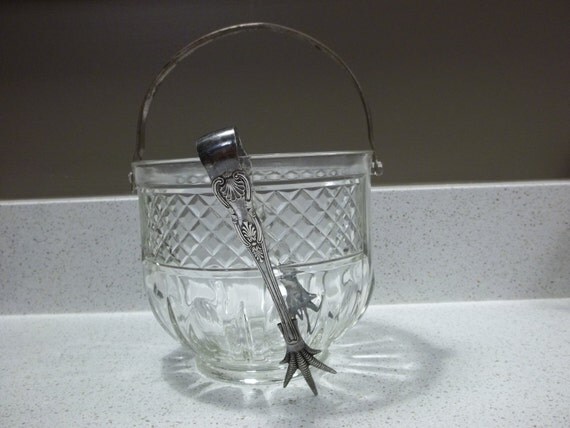 Vintage Crystal Ice Bucket with Silver Handle and Silver by Fayes2